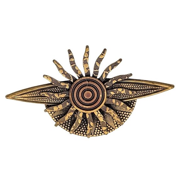 Unbranded Jewelry - Atomic Sunburst Brooch Pin Coppertone Metal Detailed Circular Spiral Center 2"